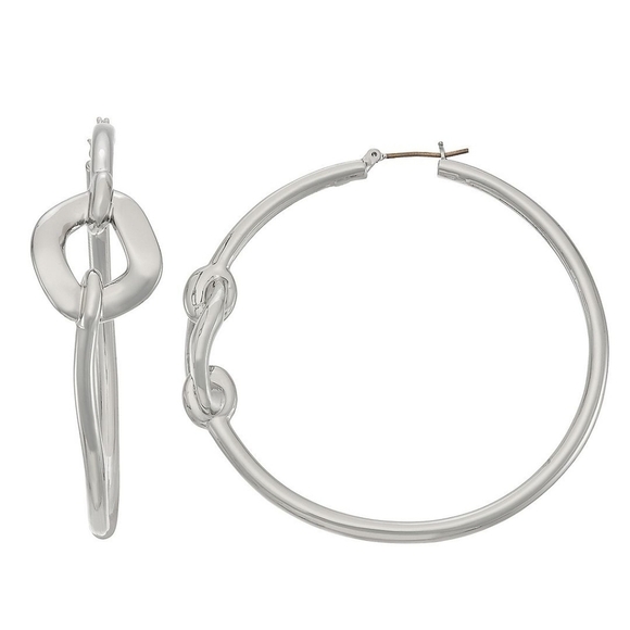 NWT Simply Vera Vera Wang Large Silver Chain Link Detail Hoop Earrings - Picture 1 of 4